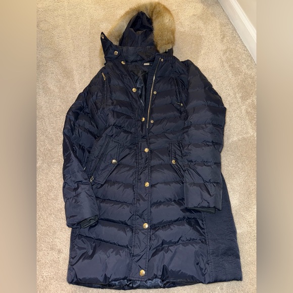 NWOT Navy MK Faux-Fur Hooded Chevron Down Puffer Coat - Picture 3 of 9